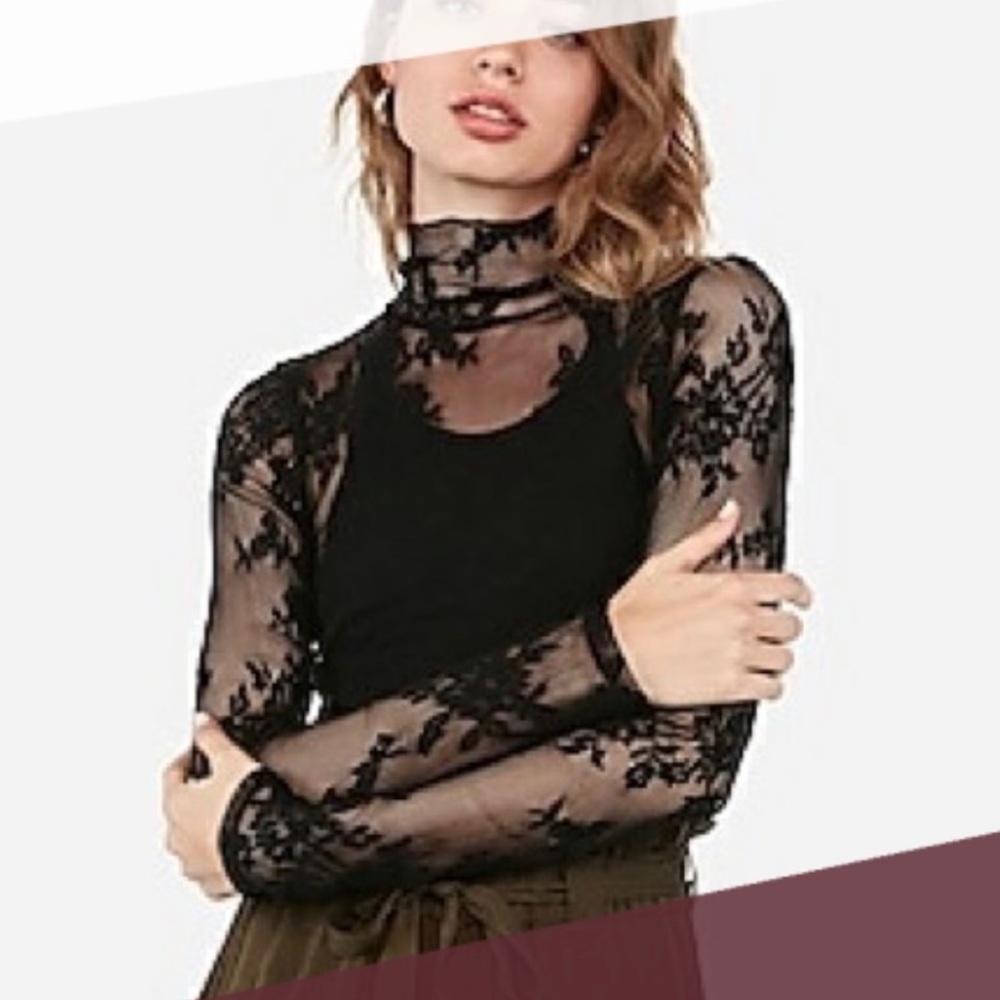 Express Lace Mock Neck Top